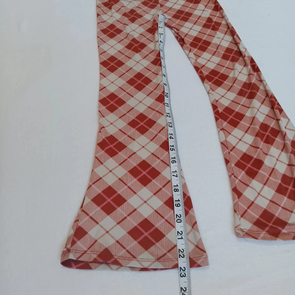 btween Sz 8 Red and White Plaid Flared Stretchy Hippie 70s Inspired Pants